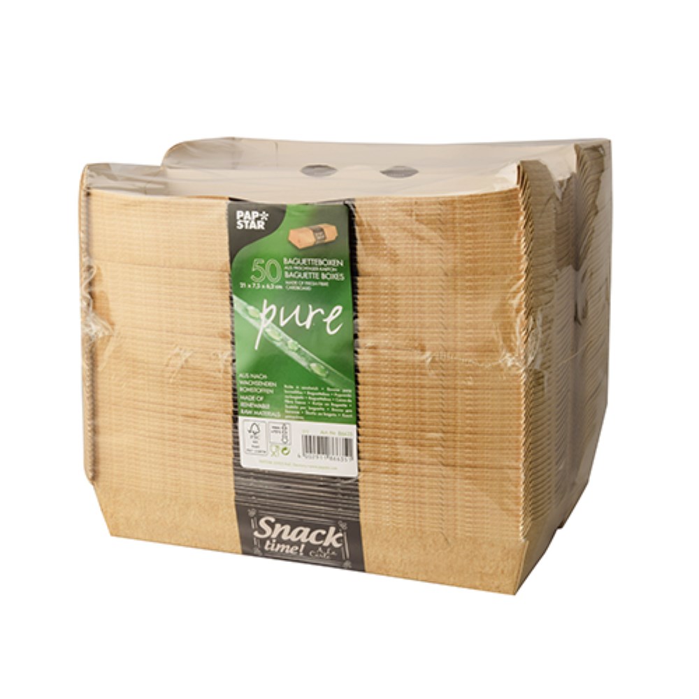 50 Baguetteboxen, Pappe "pure" 6,5 cm x 7,5 cm x 21 cm "Good Food"