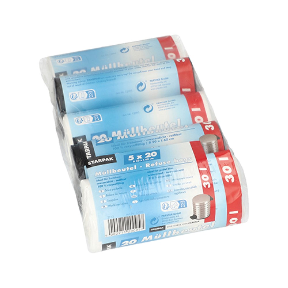100 Müllbeutel, HDPE 30 l 60 cm x 50 cm farbig sortiert 100 Müllbeutel, HDPE 30 l 60 cm x 50 cm farbig sortiert