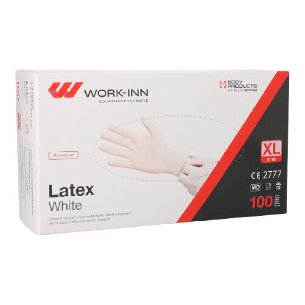 100 "WORK-INN" Handschuhe, Latex gepudert "White" weiss - natur Größe: XL