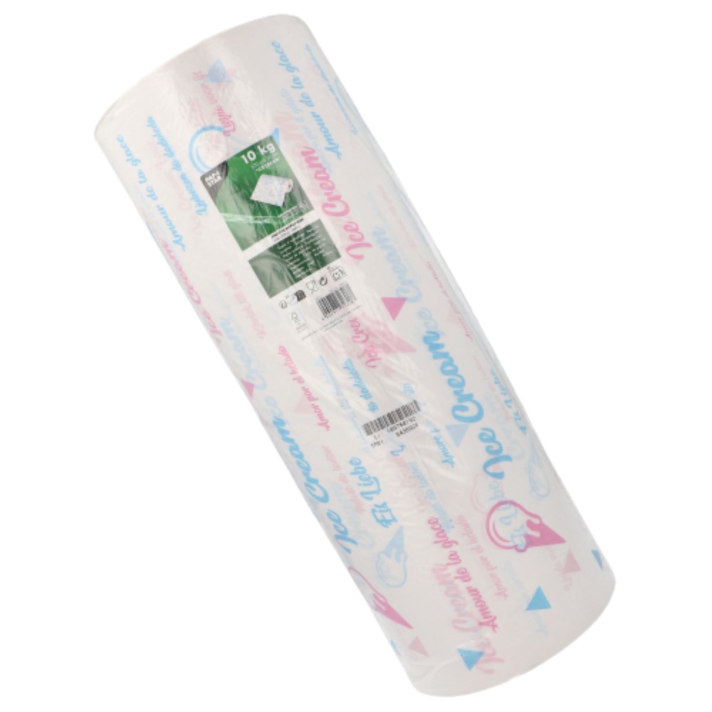 10 kg Einschlagpapiere Kraftpapier 570 m x 50 cm weiss "Ice Cream" Secare-Rolle