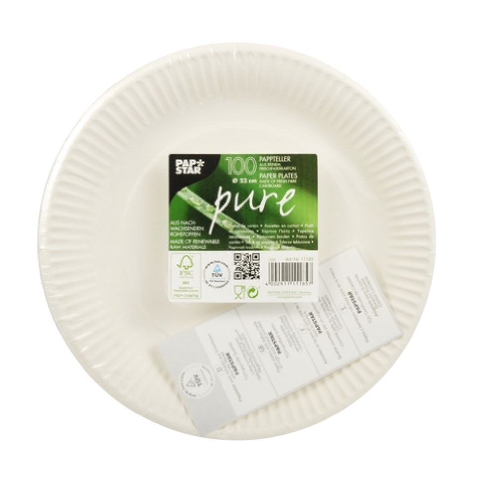 100 Teller, Pappe "pure" rund Ø 23 cm weiss