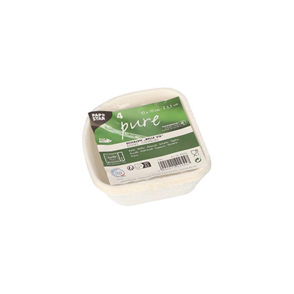 4 Schalen, Zuckerrohr "pure" 3,5 cm x 10 cm x 10 cm weiss "Belle Vie, Ligne Carrée"
