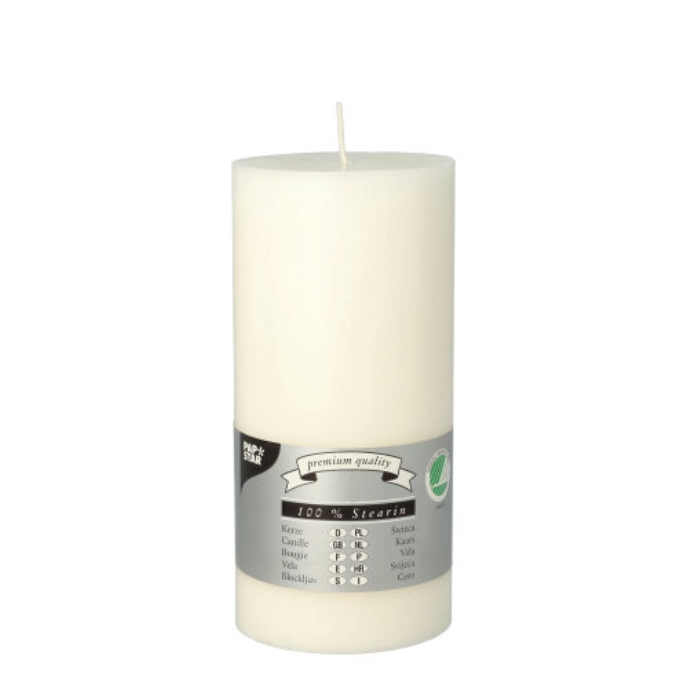 Stumpenkerze Ø 70 mm · 150 mm weiss aus 100% Stearin, durchgefärbt Stumpenkerze Ø 70 mm · 150 mm weiss aus 100% Stearin, durchgefärbt