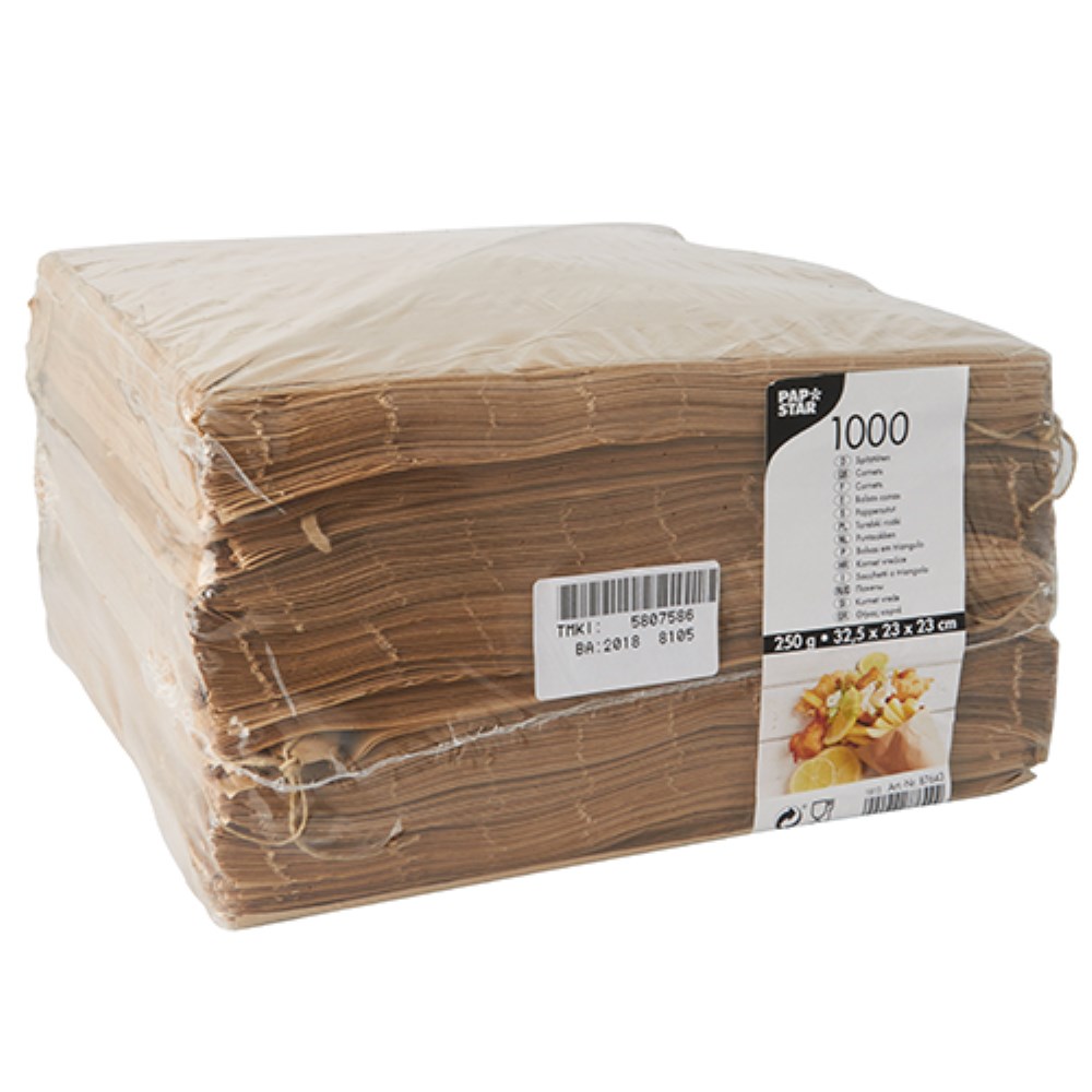 1000 Spitztüten, Pergament-Ersatz 32,5 cm x 23 cm x 23 cm braun Füllinhalt 250 g, fettdicht