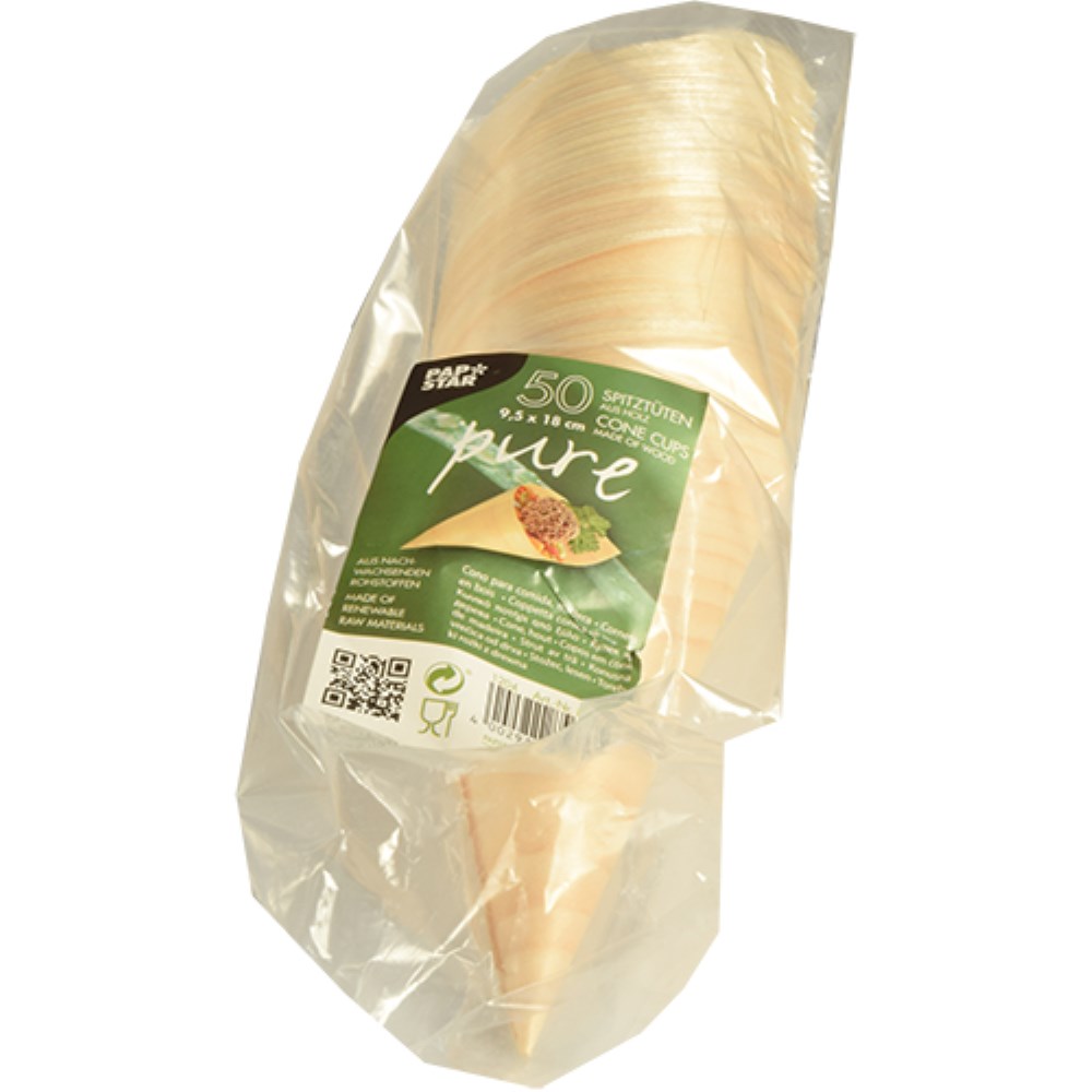 50 Fingerfood - Spitztüten, Holz "pure" Ø 9,5 cm · 18 cm