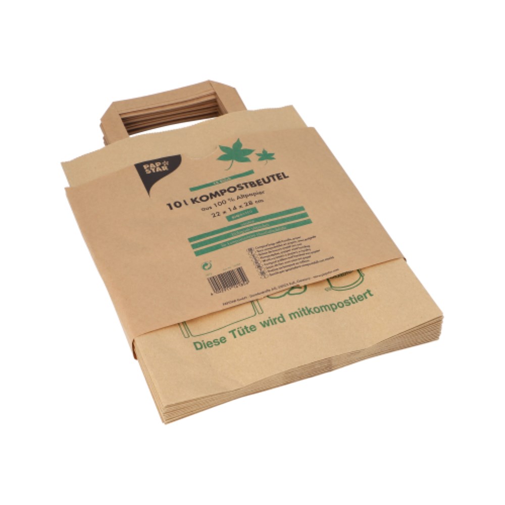 15 Abfallbeutel Kraftpapier 10 l 28 cm x 22 cm x 14 cm braun mit Henkel