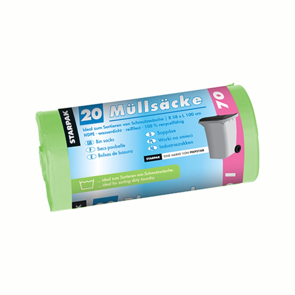 20 Müllsäcke, HDPE 70 l 100 cm x 58 cm grün 23 my