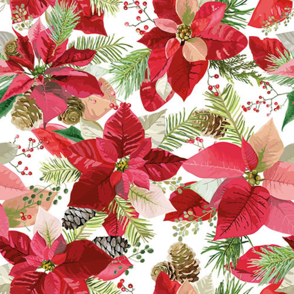 20 Servietten, 3-lagig 1/4-Falz 33 cm x 33 cm "Winter Poinsettia"