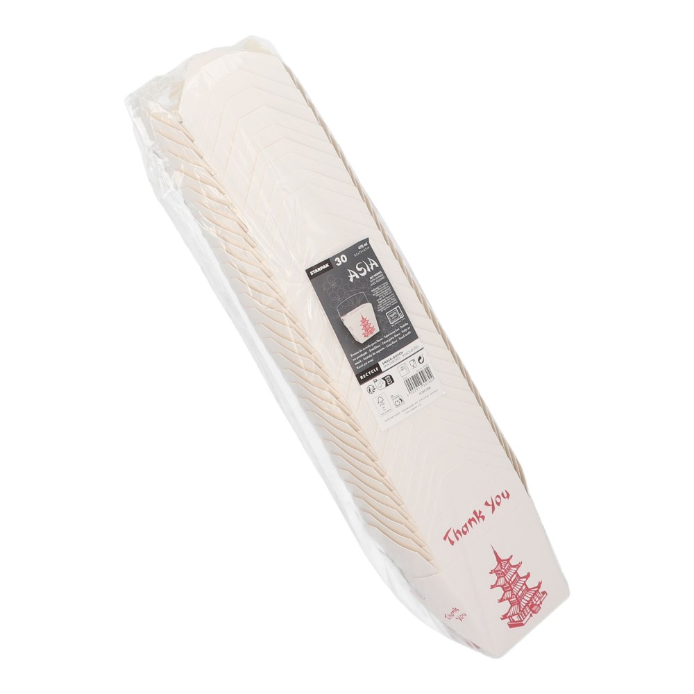 30 Snackboxen mit Henkel "ASIA" eckig 470 ml 8,5 cm x 7,5 cm x 5,5 cm "Temple"