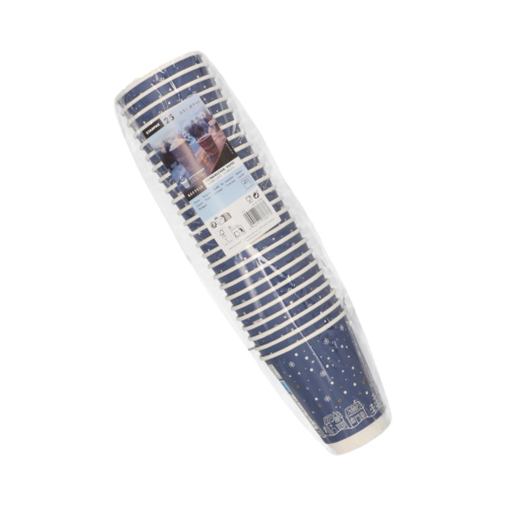 25 Trinkbecher, Pappe 0,3 l Ø 9 cm · 11,2 cm blau "Hello Winter" doppelwandig