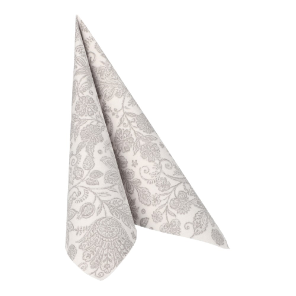 50 Servietten "ROYAL Collection" 1/4-Falz 40 cm x 40 cm grau "Paisley"