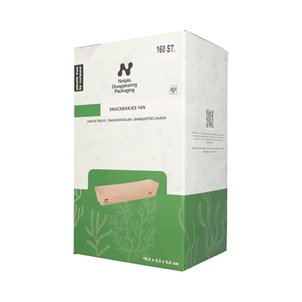 160 Snacktrays, Pappe "NOTPLA" 3,5 cm x 3,3 cm x 18,5 cm braun