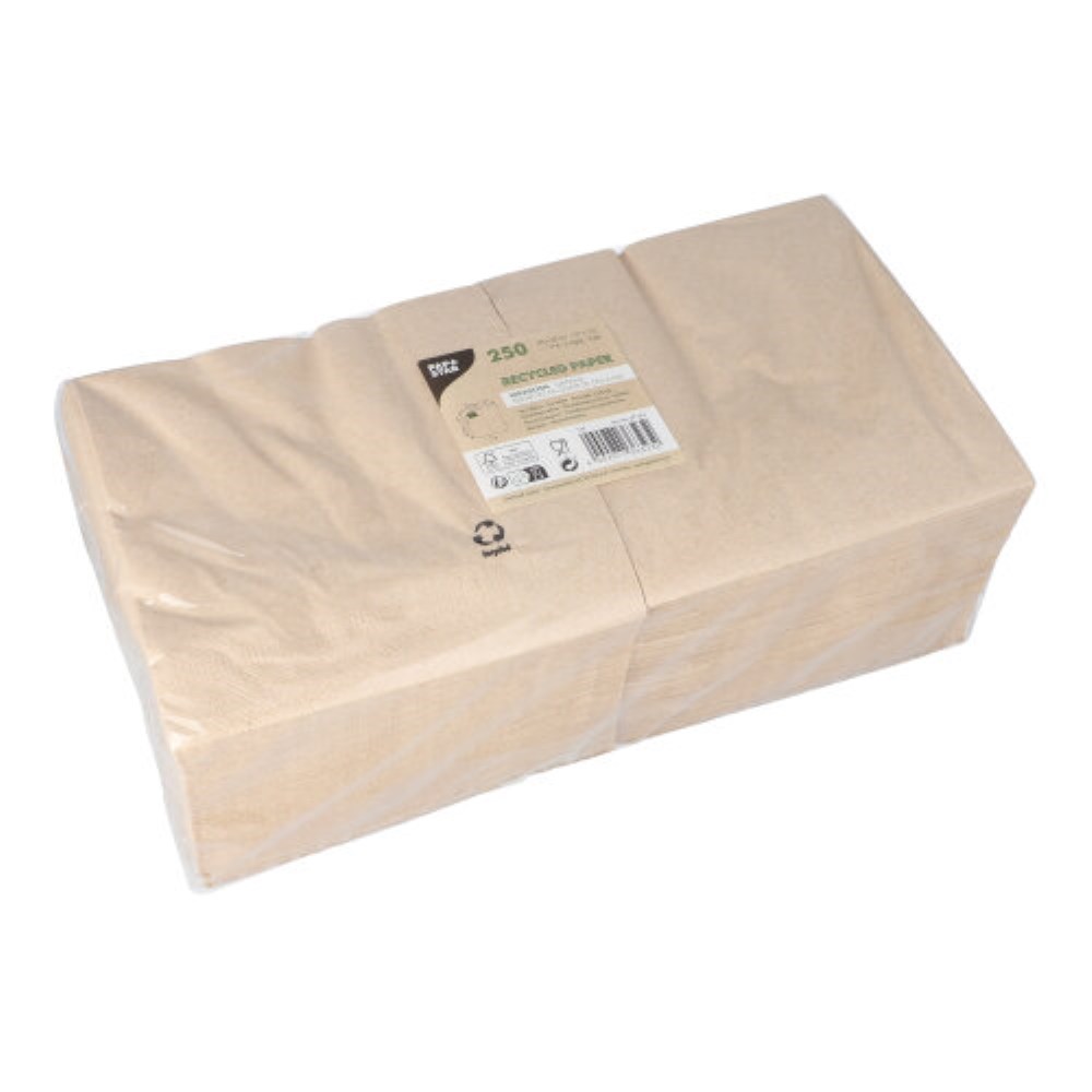 250 Servietten, 2-lagig 1/4-Falz 33 cm x 33 cm natur aus recyceltem Papier