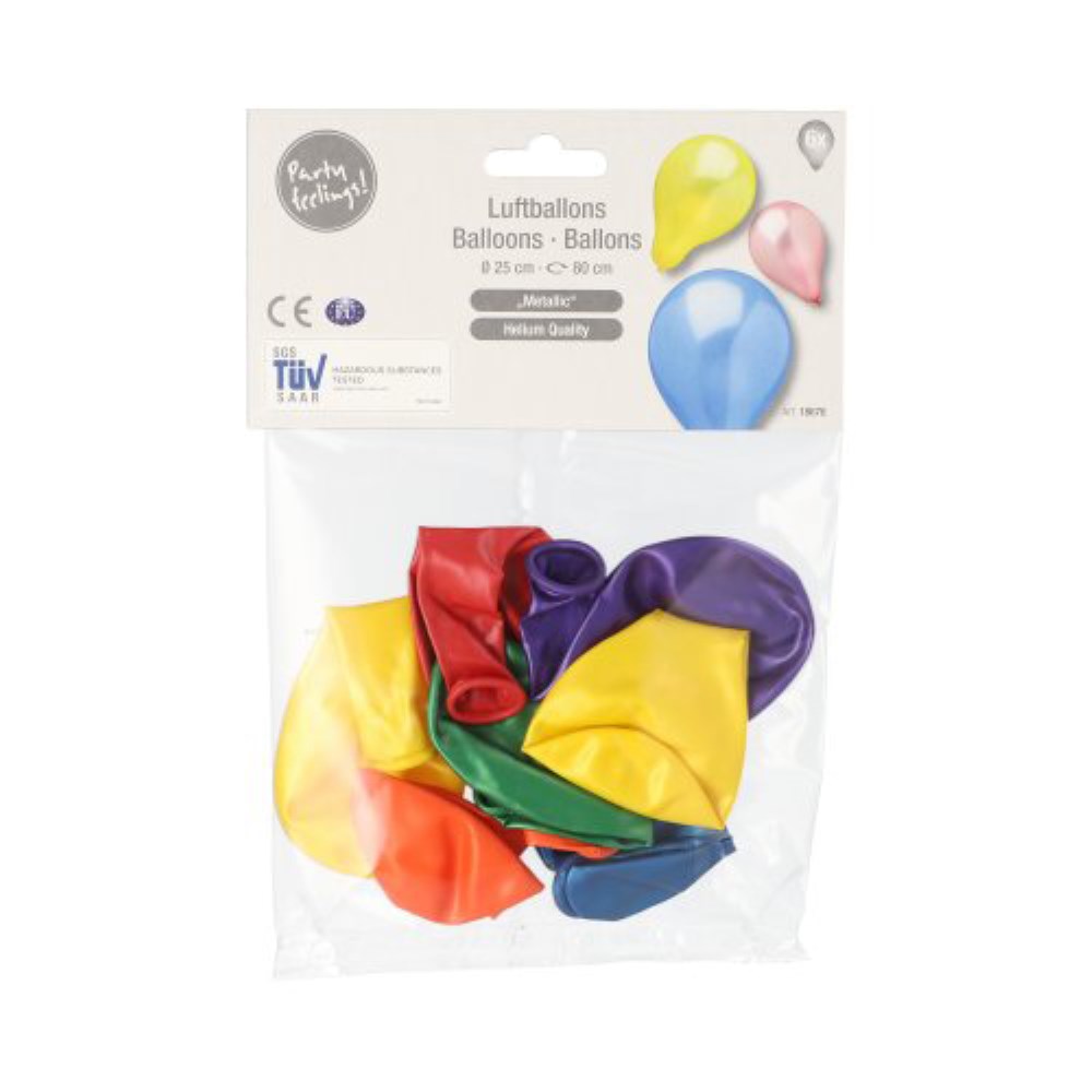 6 Luftballons Ø 25 cm farbig sortiert "Metallic"