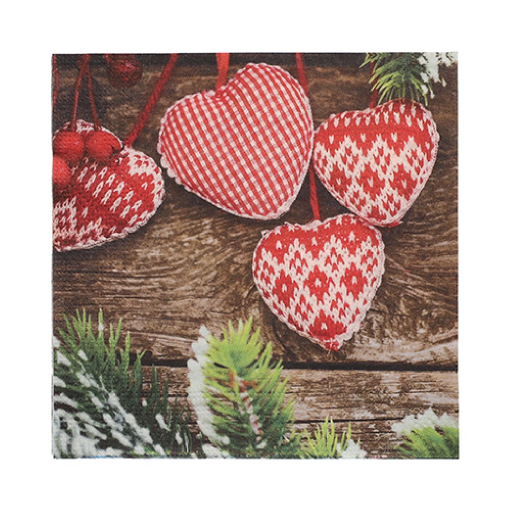20 Servietten, 3-lagig 1/4-Falz 33 cm x 33 cm "Mes Coeurs"