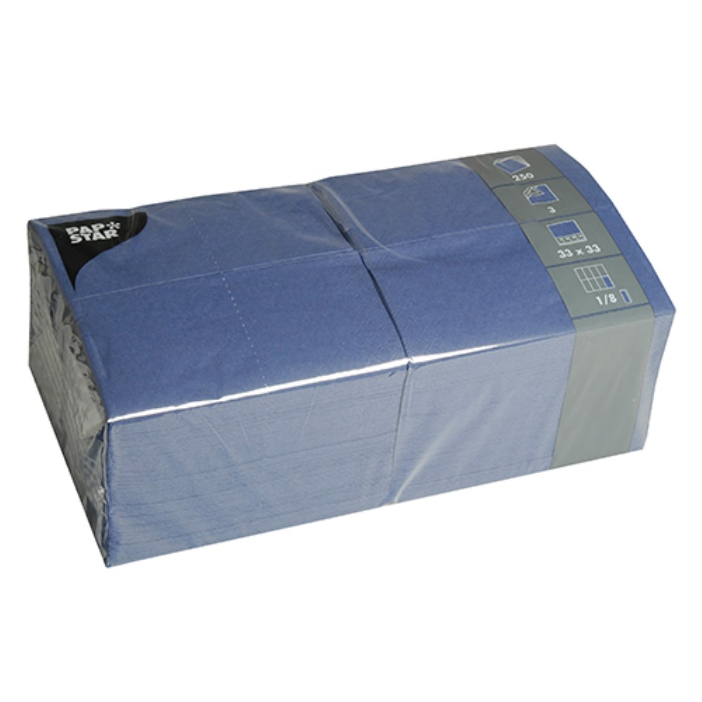 250 Servietten, 3-lagig 1/8-Falz 33 cm x 33 cm dunkelblau