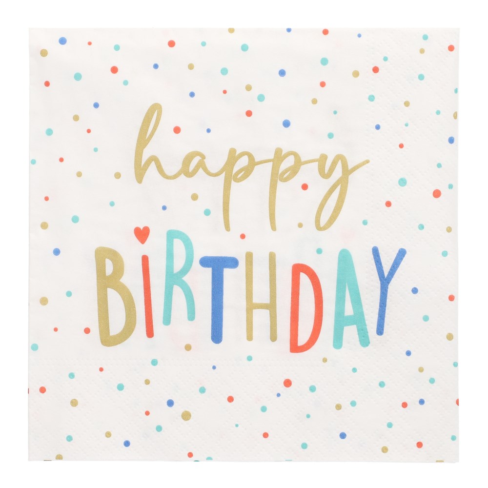 20 Servietten, 3-lagig 1/4-Falz 33 cm x 33 cm "Happy Birthday"