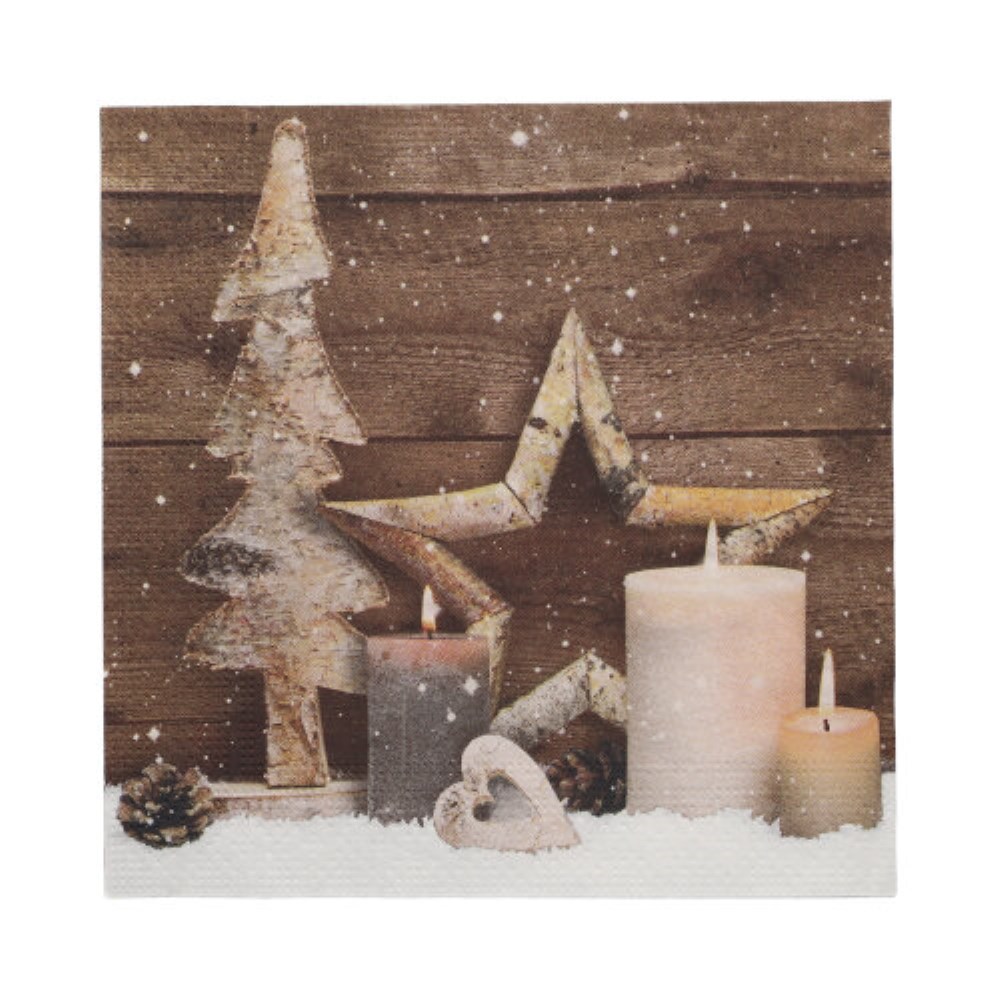 20 Servietten, 3-lagig 1/4-Falz 33 cm x 33 cm "Candles and Stars"