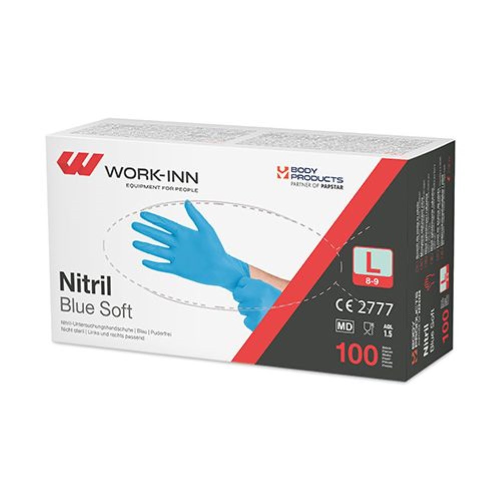 100 "WORK-INN/PS" Handschuhe, Nitril puderfrei "Blue Soft" blau Größe: L