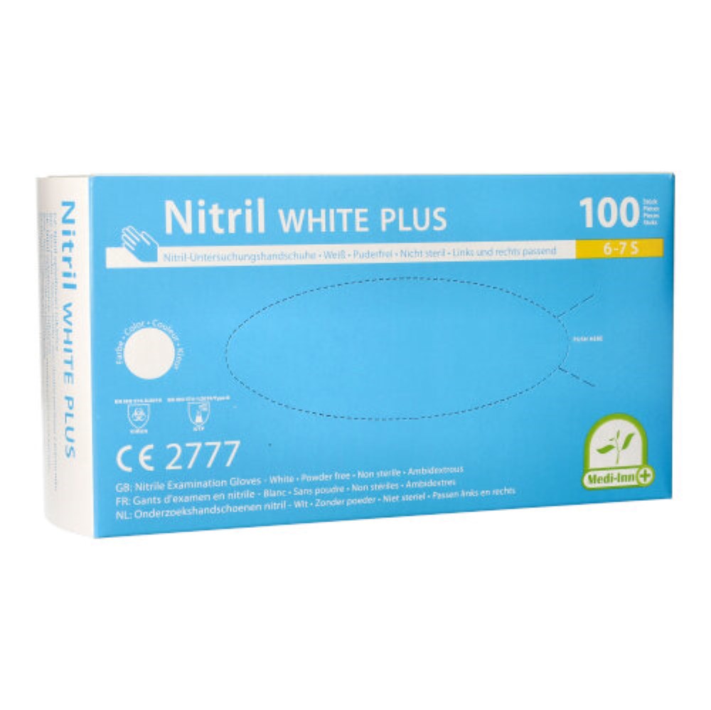 100 "Medi-Inn" Handschuhe, Nitril puderfrei "White Plus" weiss Größe S