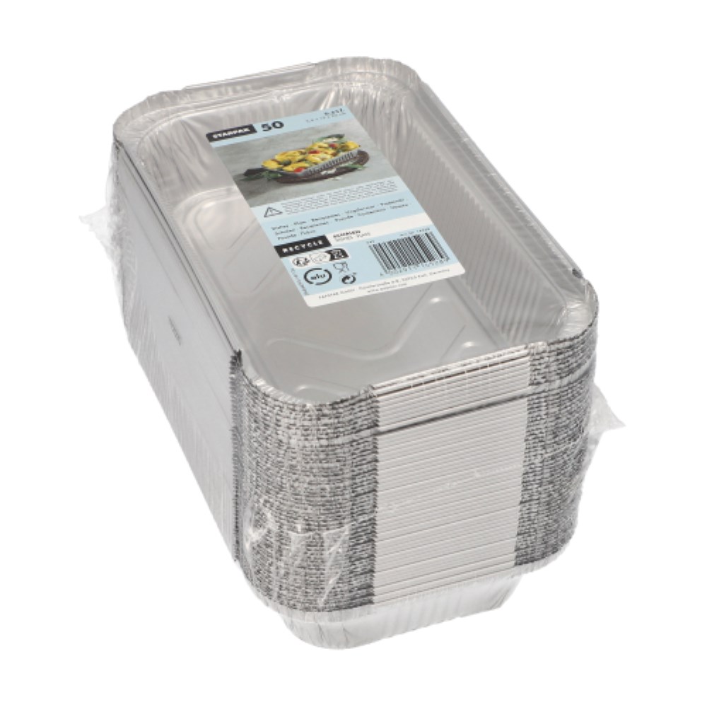 50 Schalen, Alu eckig 0,65 l 3,4 cm x 13 cm x 22 cm