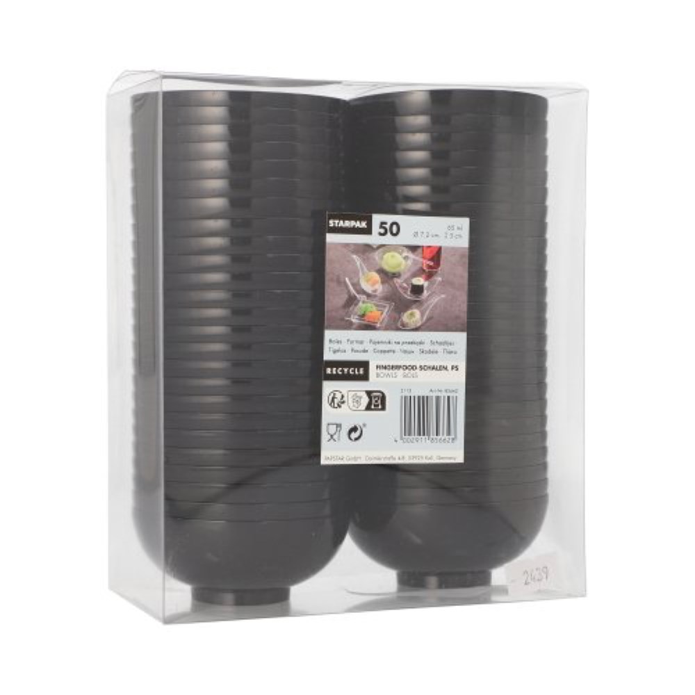 50 Fingerfood - Schalen, PS rund 65 ml Ø 7,2 cm · 3 cm schwarz 50 Fingerfood - Schalen, PS rund 65 ml Ø 7,2 cm · 3 cm schwarz