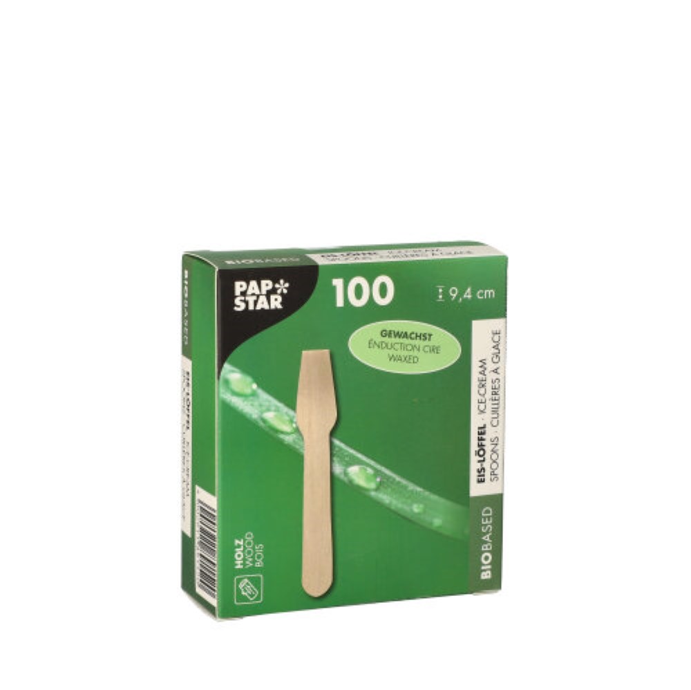 100 Eislöffel Holz, gewachst 9,4 cm
