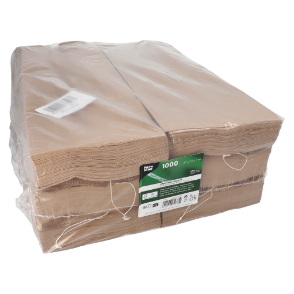 1000 Papierfaltenbeutel gefädelt Kraftpapier 42 cm x 15 cm x 7 cm braun Füllinhalt 3 kg