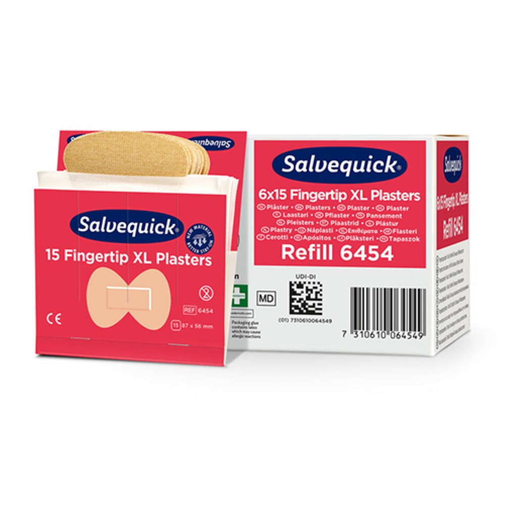 6 Set "Cederroth" Salvequick Textil Pflaster (15 Stück) 87 mm x 56 mm braun "Fingertip XL"
