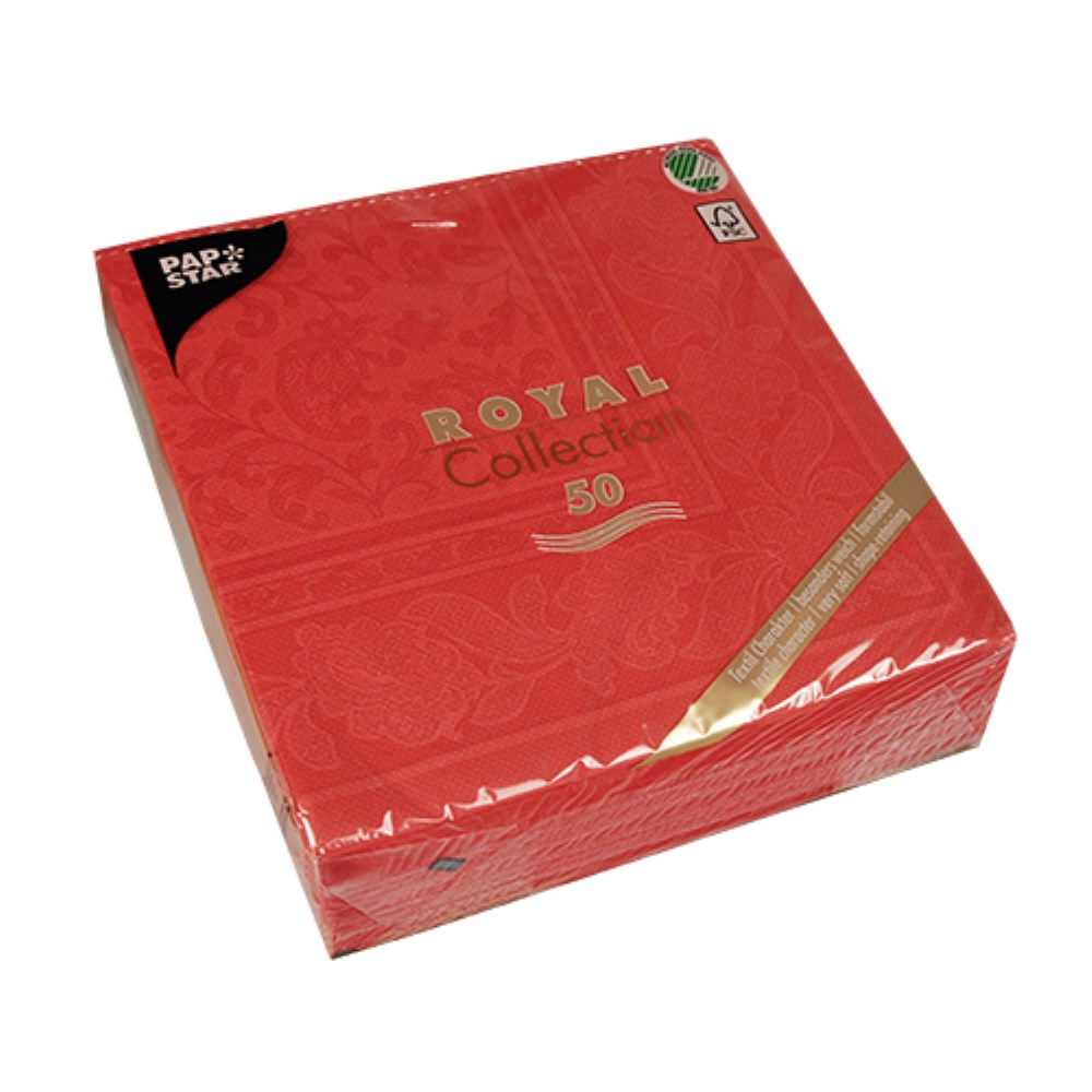 50 Servietten "ROYAL Collection" 1/4-Falz 40 cm x 40 cm rot "Ornaments"