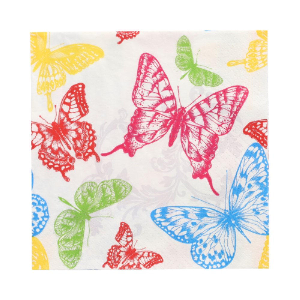 20 Servietten, 3-lagig 1/4-Falz 33 cm x 33 cm "Delicate Butterflies"