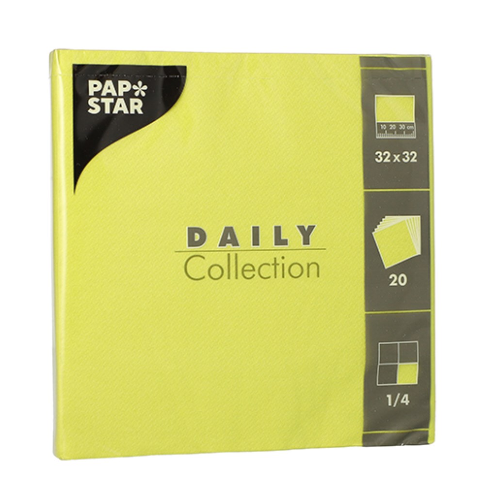 20 Servietten "DAILY Collection" 1/4-Falz 32 cm x 32 cm limonengrün