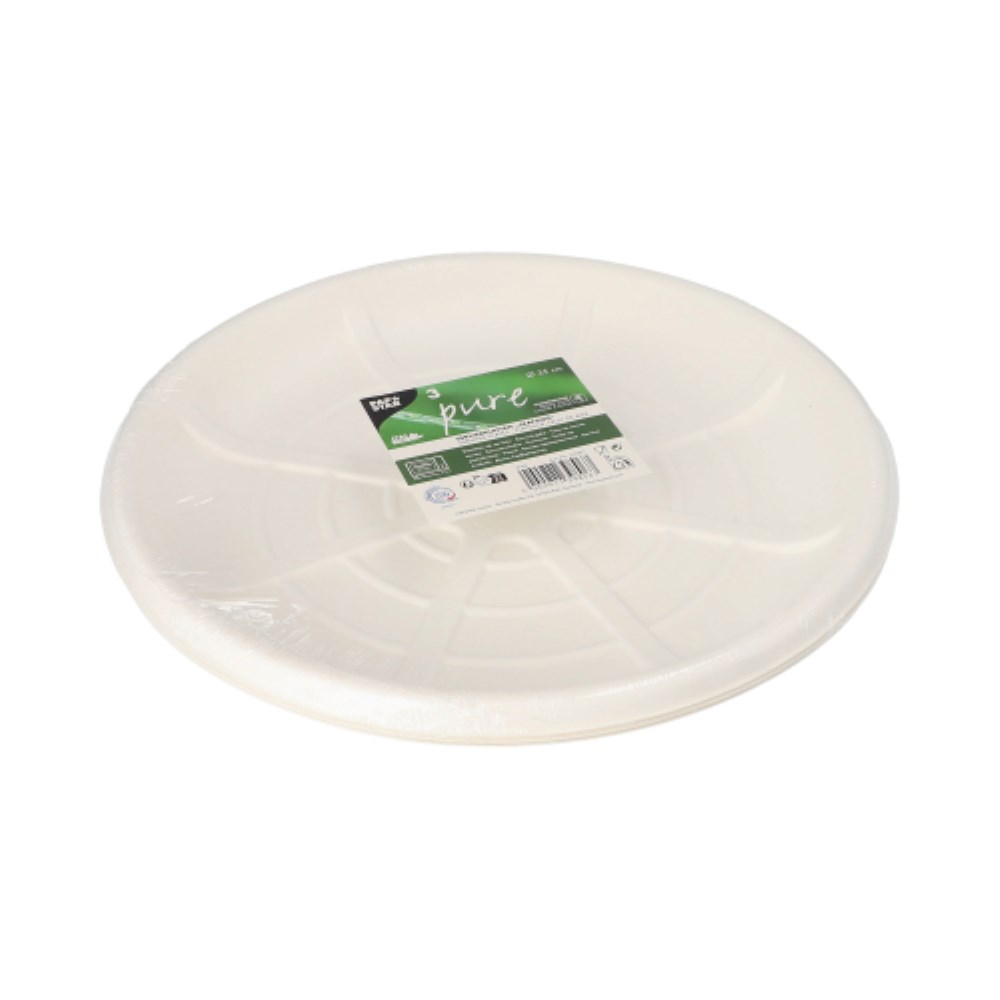 3 Servierplatten, Zuckerrohr "pure" rund Ø 35 cm weiss für Meeresfrüchte