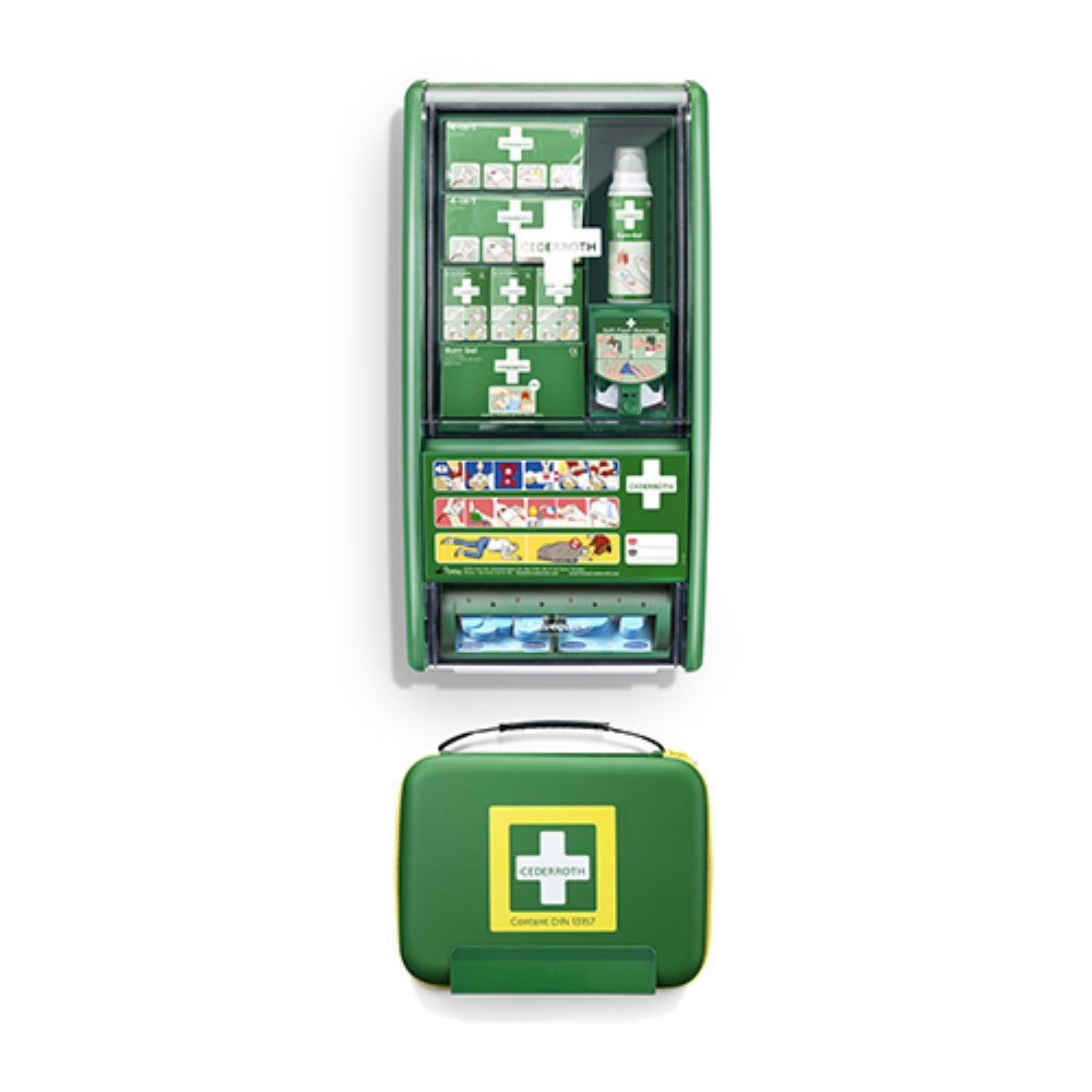 "Cederroth" First Aid & Burn Station Set DIN 13157 22,7 cm x 29,4 cm x 57,2 cm grün 91-teilig "Cederroth" First Aid & Burn Station Set DIN 13157 22,7 cm x 29,4 cm x 57,2 cm grün 91-teilig