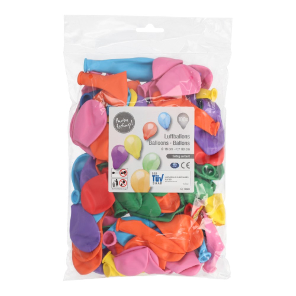 100 Luftballons rund Ø 19 cm farbig sortiert