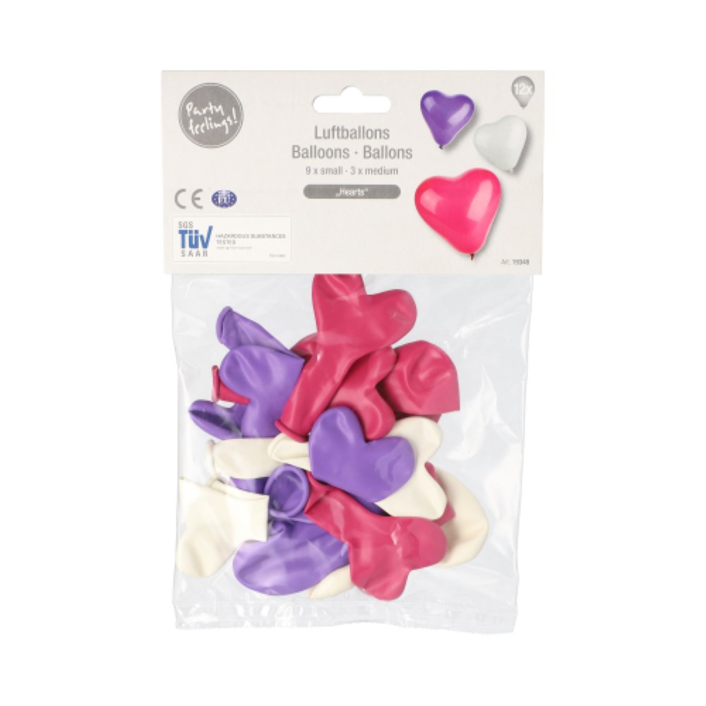 12 Luftballons farbig sortiert "Heart" small + medium