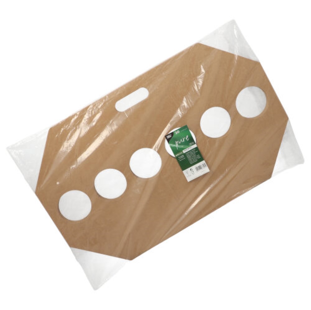 30 Tragetabletts, Pappe "pure" 12 cm x 9,5 cm x 62 cm braun für 6 Trinkbecher