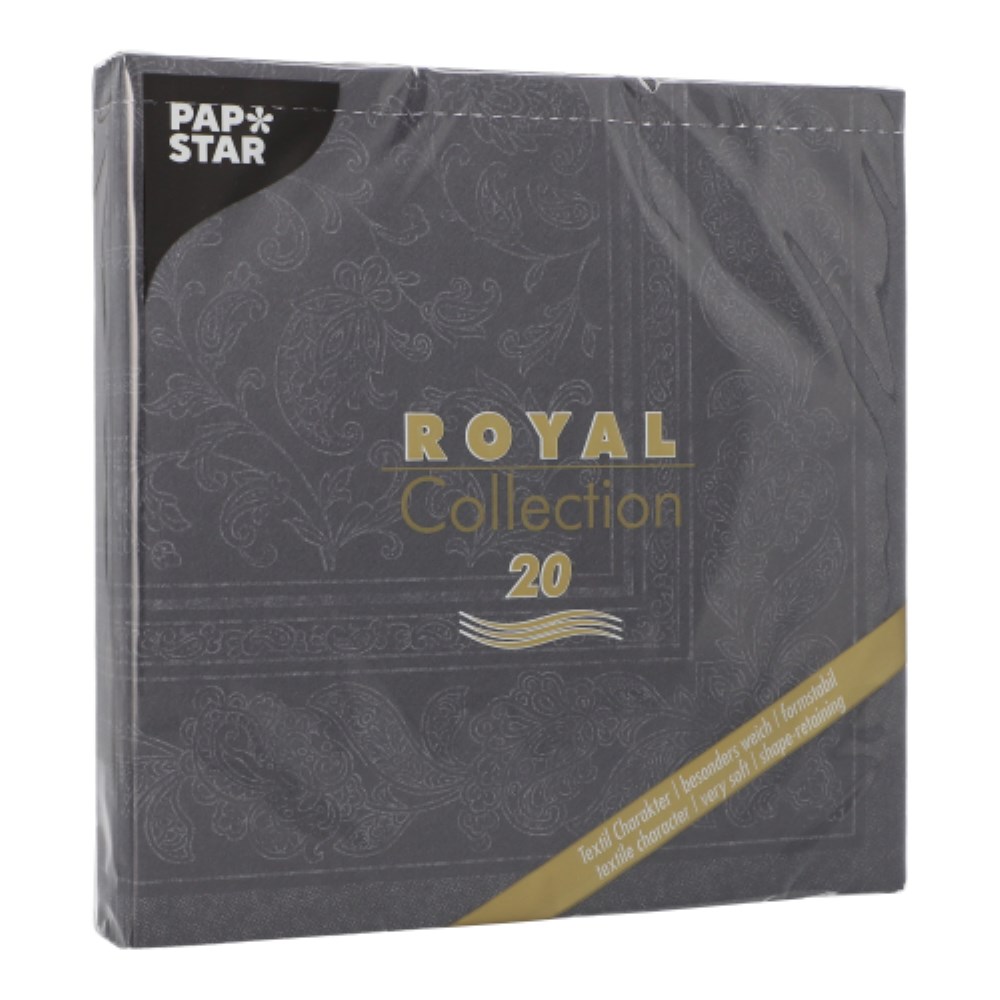 20 Servietten "ROYAL Collection" 1/4-Falz 40 cm x 40 cm schwarz "Ornaments"