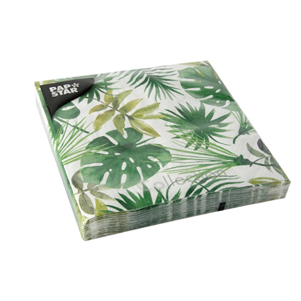 20 Servietten, 3-lagig 1/4-Falz 33 cm x 33 cm "Monstera"