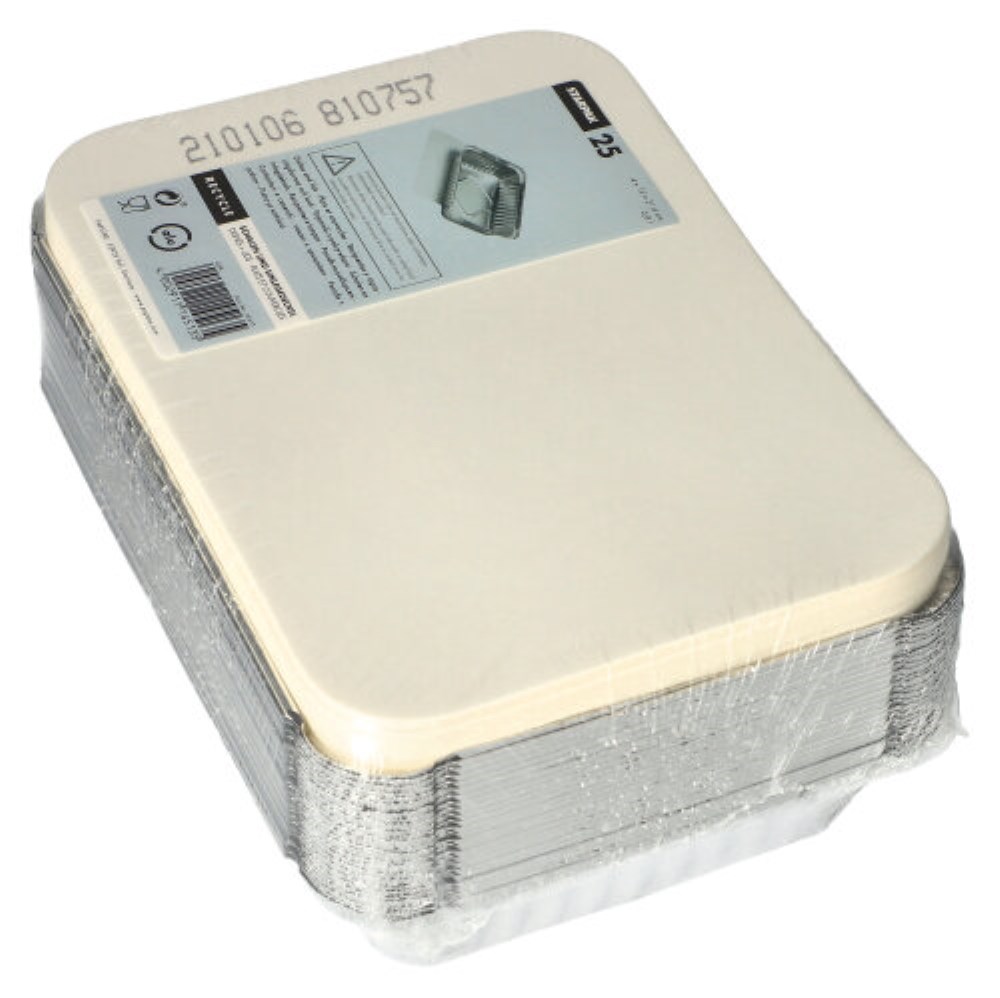 25 Schalen, Alu + Einlegedeckel, PE-beschichtet eckig 0,8 l 4 cm x 15 cm x 21,4 cm
