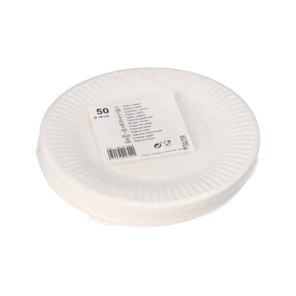 50 Teller, Pappe rund Ø 18 cm weiss