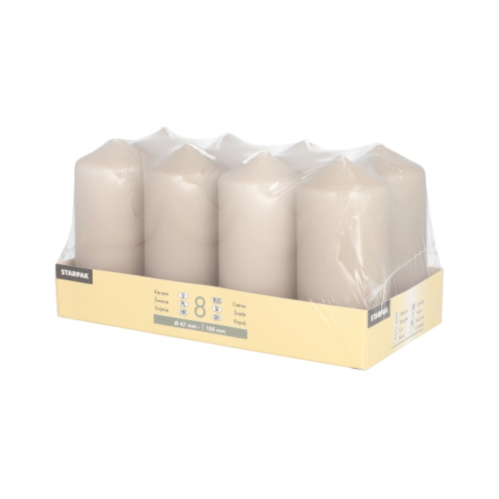 8 Stumpenkerzen Ø 47 mm · 100 mm greige