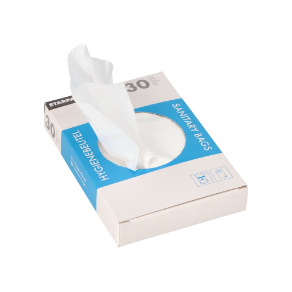 150 Hygienebeutel 28,5 cm x 8 cm x 7 cm weiss im Spenderkarton