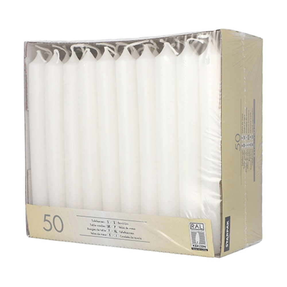 50 Tafelkerzen Ø 2,1 cm · 19,6 cm weiss