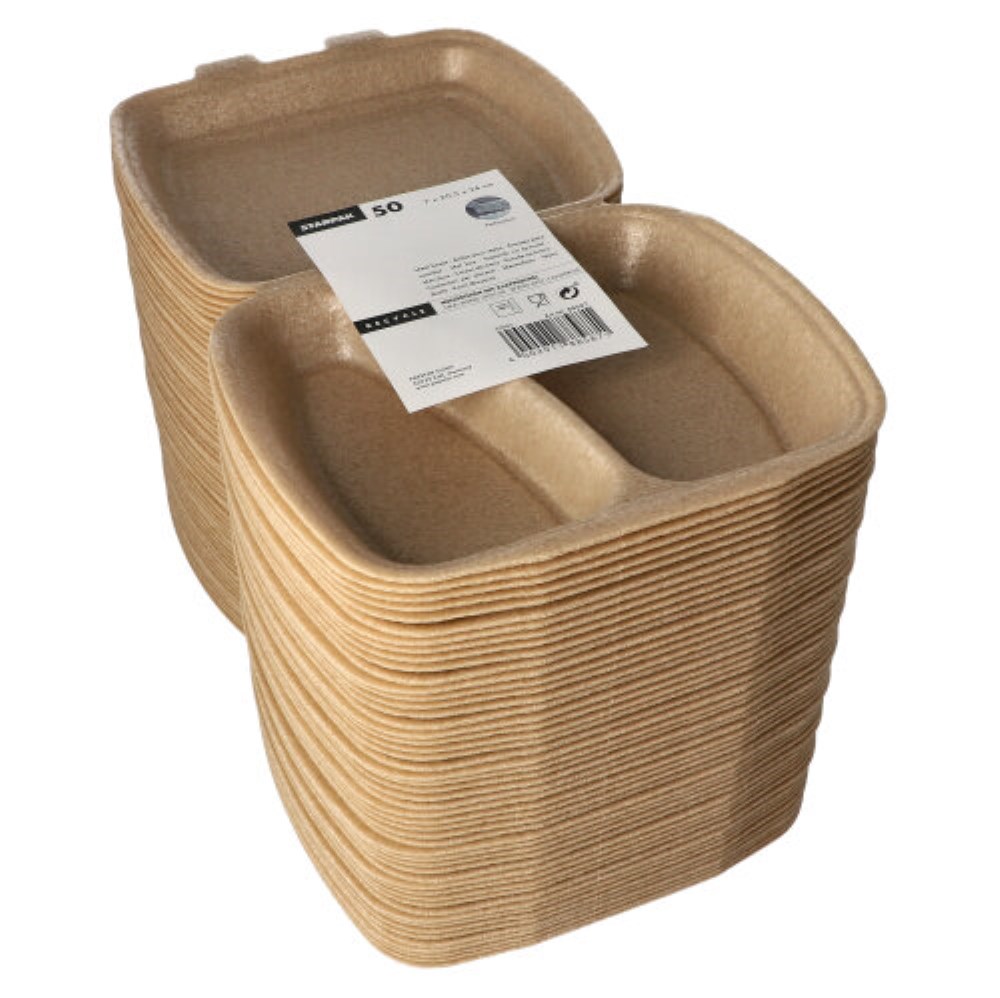 50 Menüboxen mit Klappdeckel, XPP 2-geteilt 7 cm x 20,5 cm x 24 cm beige