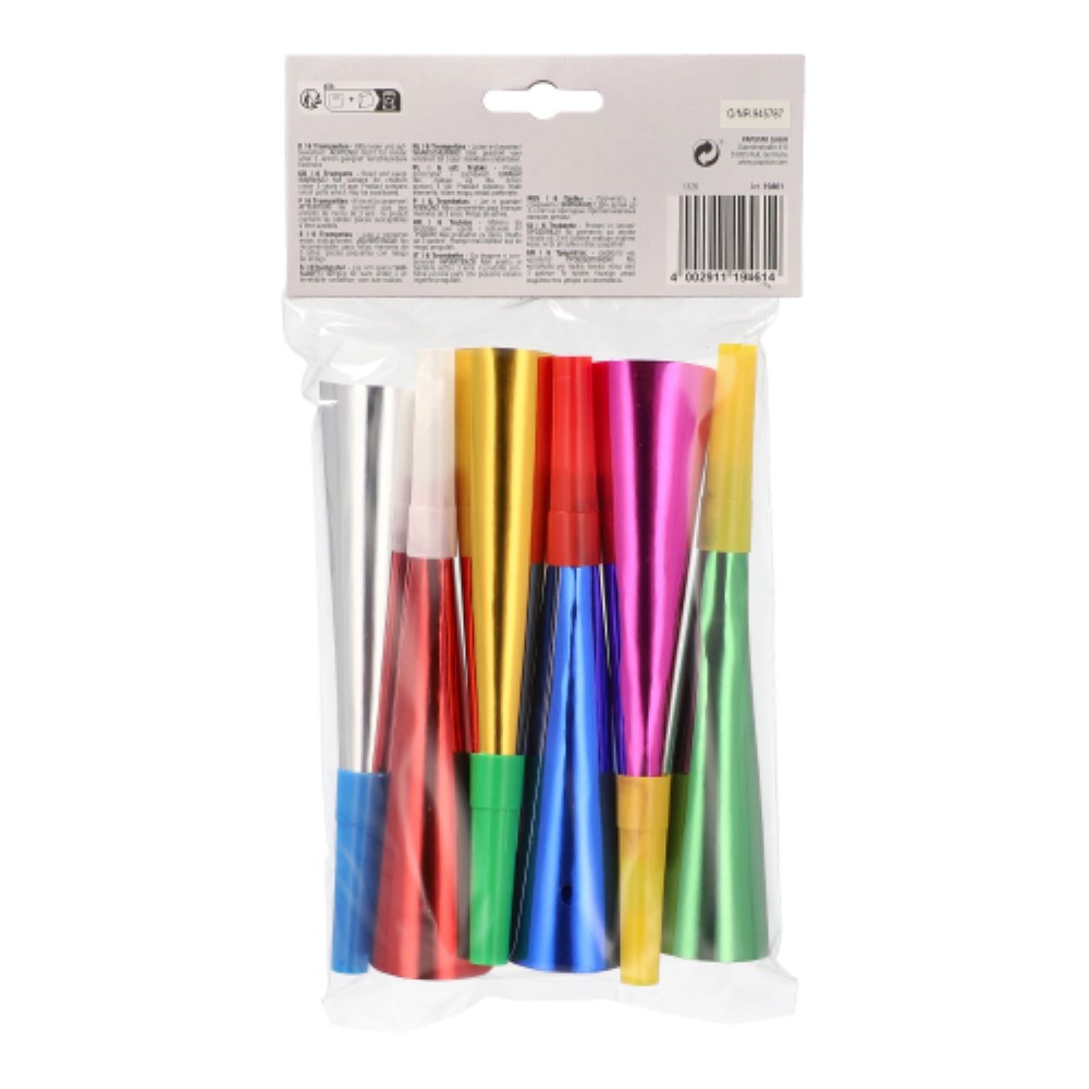6 Trompeten 18 cm farbig sortiert "Metallic"