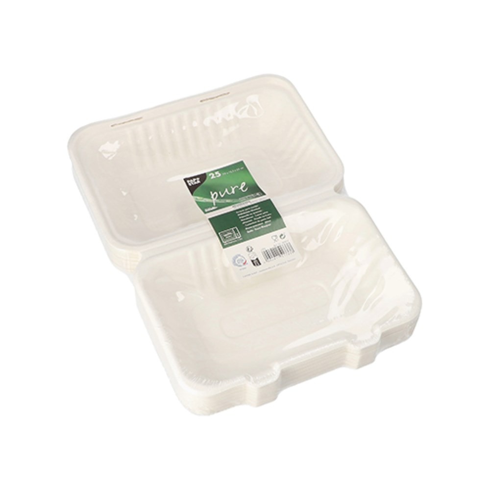 25 Menüboxen, Zuckerrohr "pure" ungeteilt 7,9 cm x 15,5 cm x 23 cm weiss