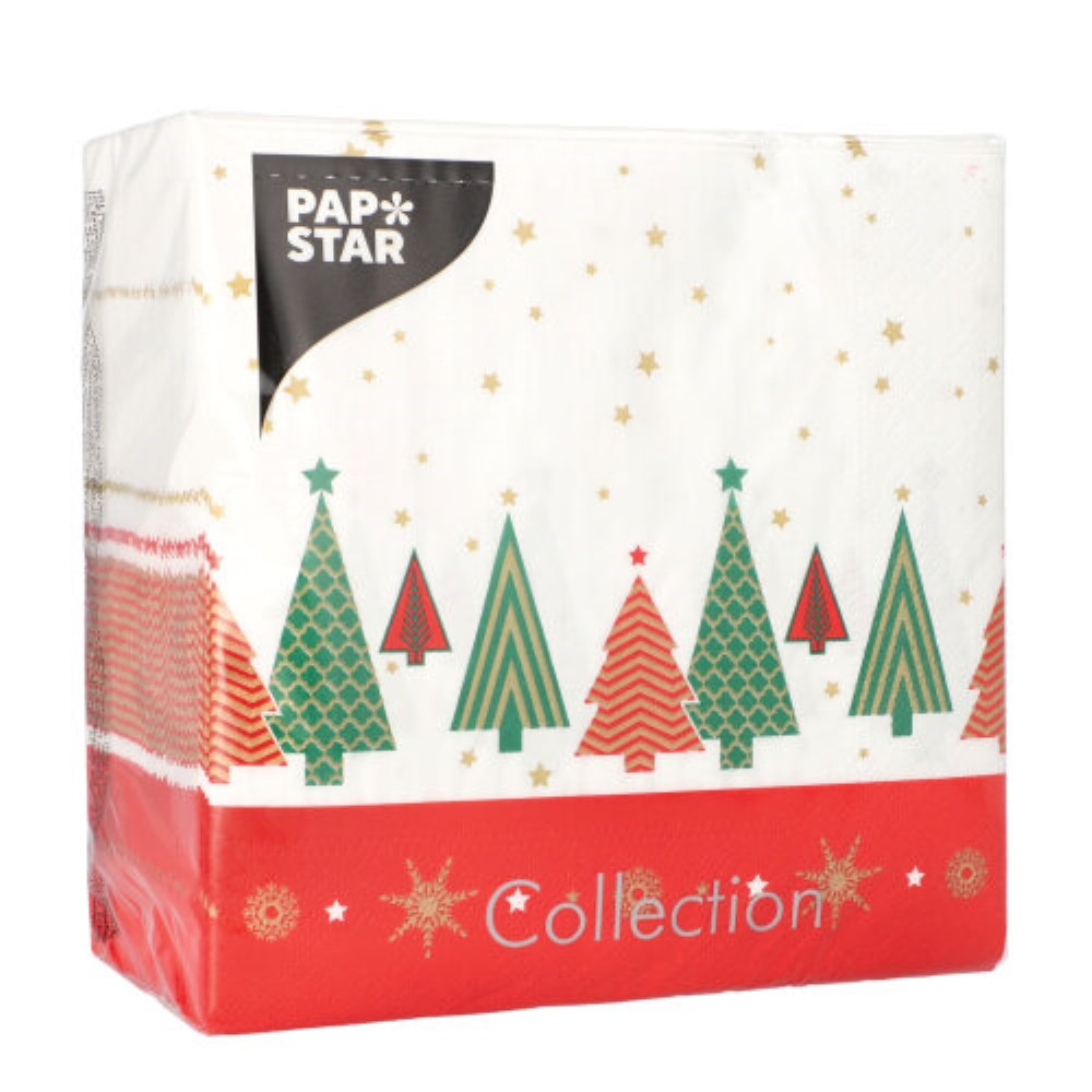 100 Servietten, 3-lagig 1/4-Falz 33 cm x 33 cm "Plain Christmas Trees"