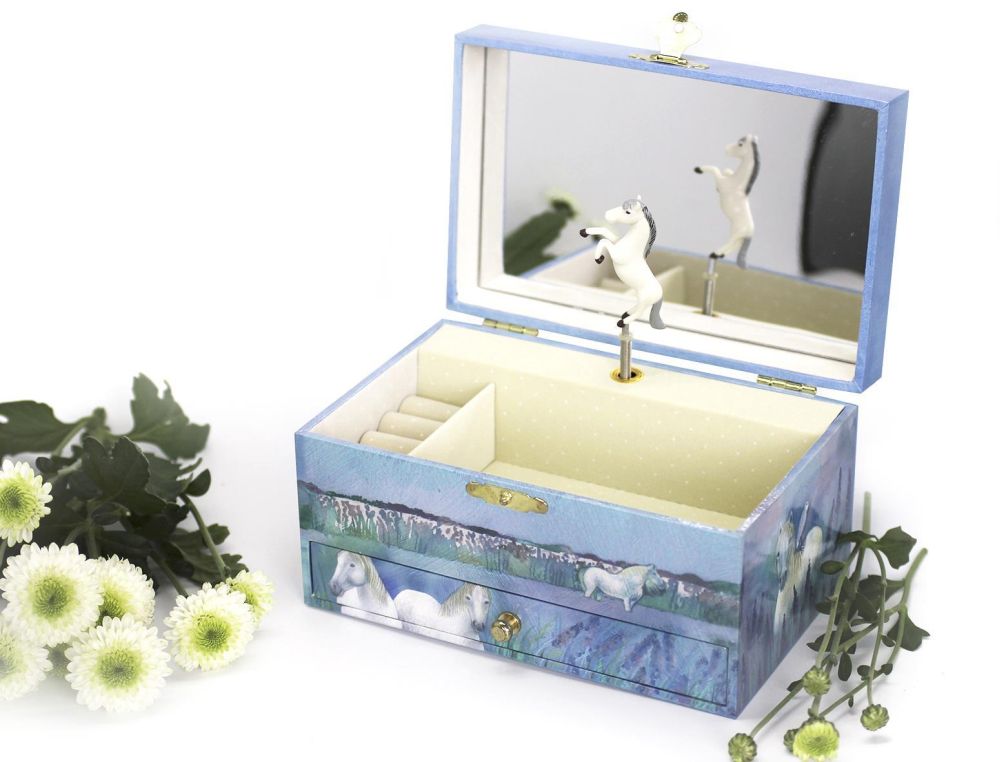 Phosphoreszierende Schmuck Spieldose Pferd "Camargue"© - Leuchtet in der Nacht