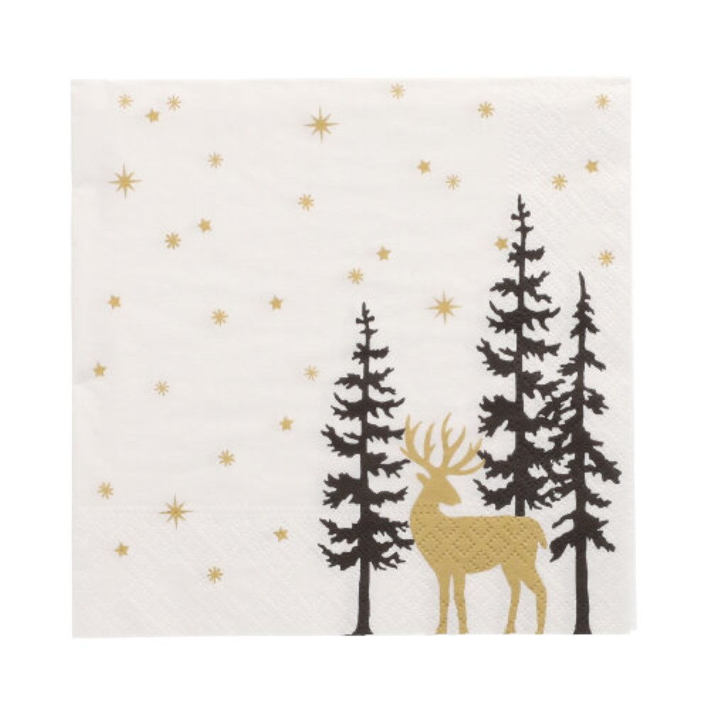 20 Servietten, 3-lagig 1/4-Falz 33 cm x 33 cm "Golden Deer"